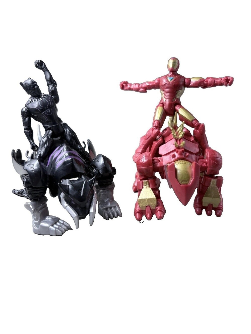 Marvel Mech Strike Mechasaurs Action Figures Lot - Iron Man & Black Panther